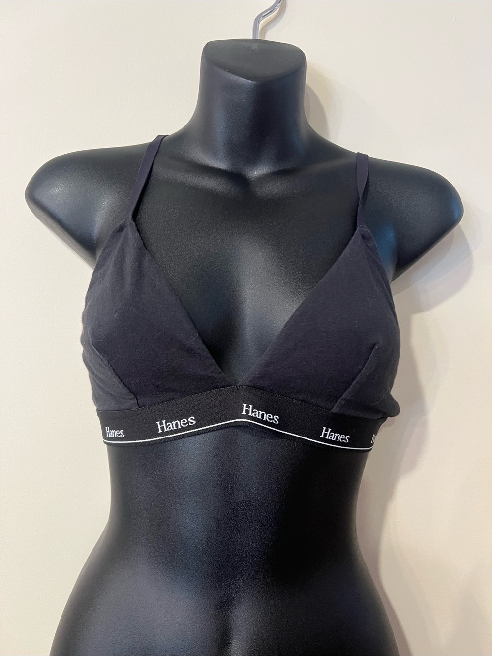 Two Hanes Black Triangle Bralette with Logo Band
